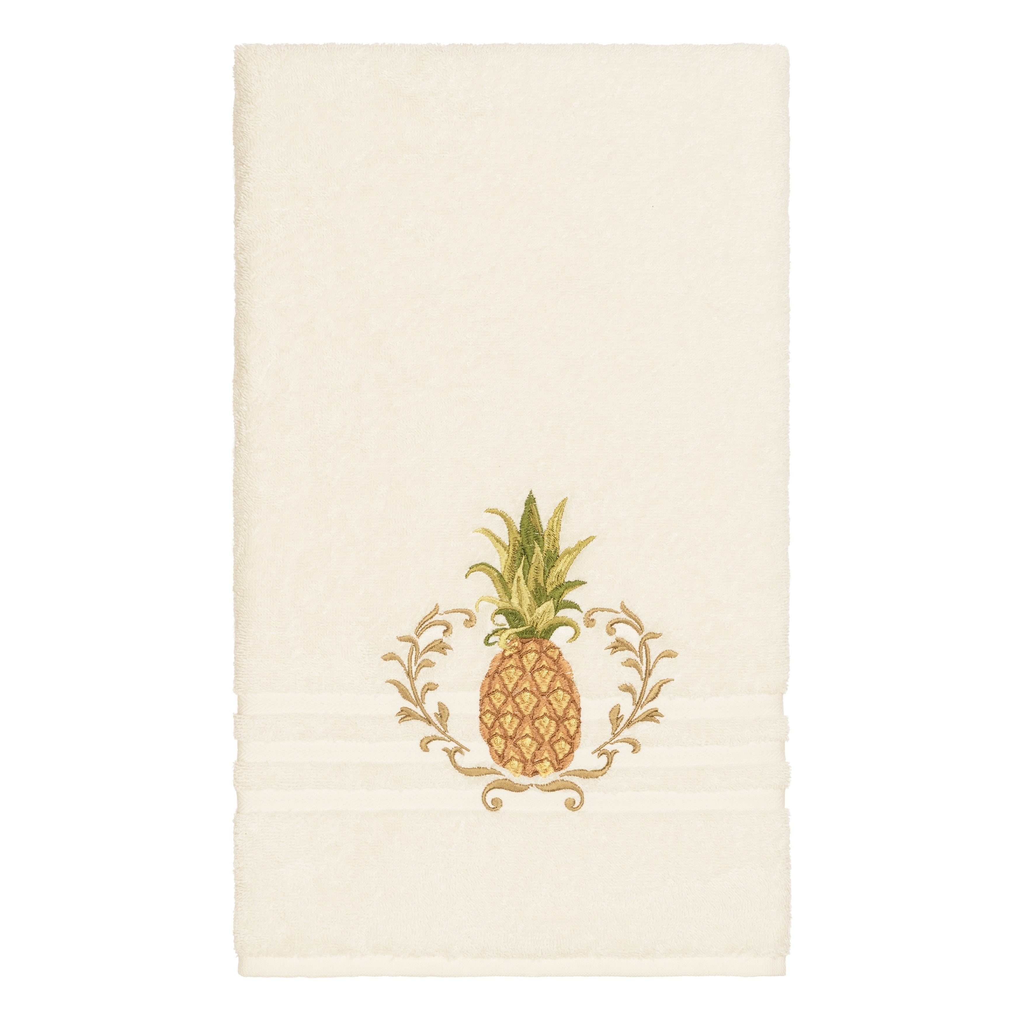 Authentic Hotel And Spa Turkish Cotton Pineapple Embroidered Cream Bath Towel