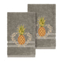 Authentic Hotel And Spa Turkish Cotton Pineapple Embroidered Dark Grey 2 Piece Towel Hand Set