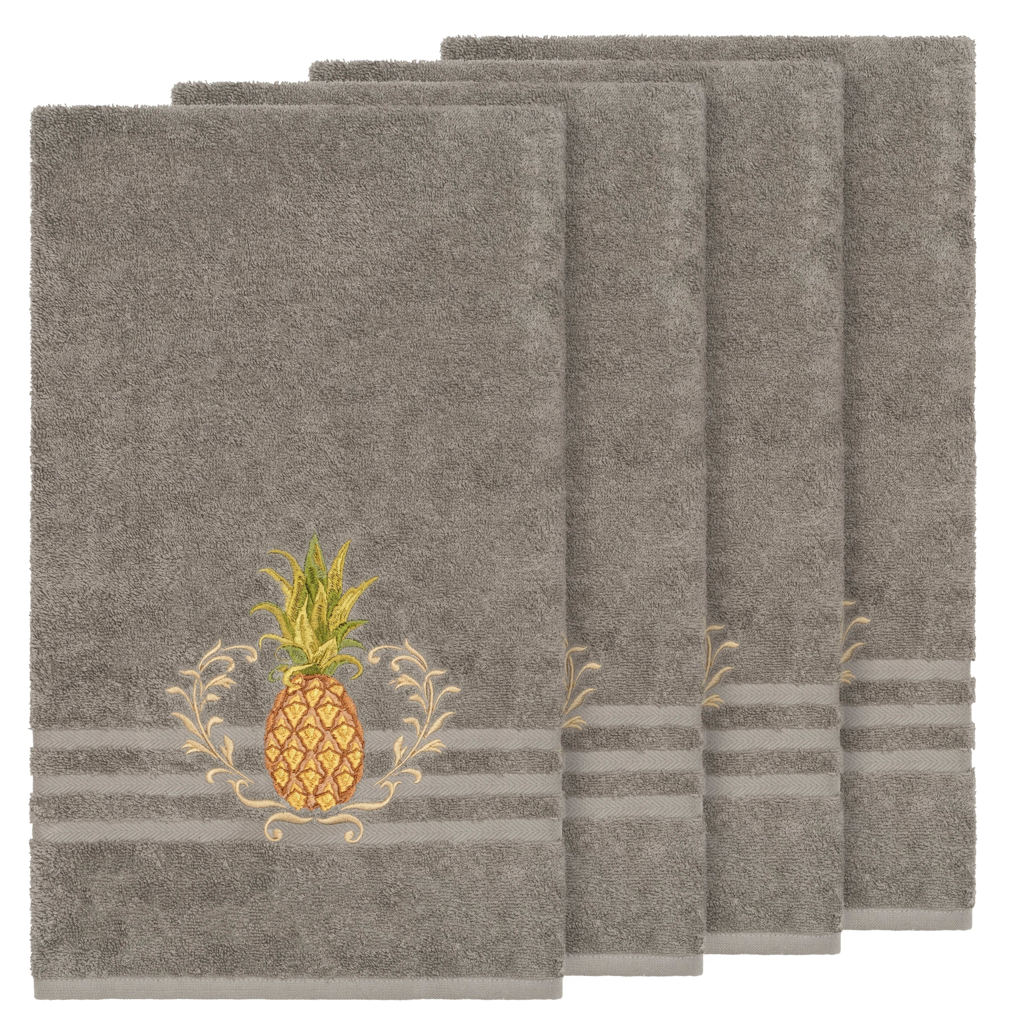 Authentic Hotel And Spa Turkish Cotton Pineapple Embroidered Dark Grey 4 Piece Bath Towel Set
