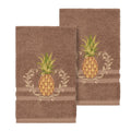 Authentic Hotel And Spa Turkish Cotton Pineapple Embroidered Latte Brown 2 Piece Towel Hand Set