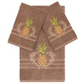 Authentic Hotel And Spa Turkish Cotton Pineapple Embroidered Latte Brown 3 Piece Towel Set