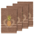 Authentic Hotel And Spa Turkish Cotton Pineapple Embroidered Latte Brown 4 Piece Hand Towel Set