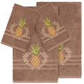 Authentic Hotel And Spa Turkish Cotton Pineapple Embroidered Latte Brown 4 Piece Towel Set