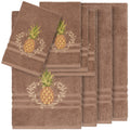 Authentic Hotel And Spa Turkish Cotton Pineapple Embroidered Latte Brown 8 Piece Towel Set