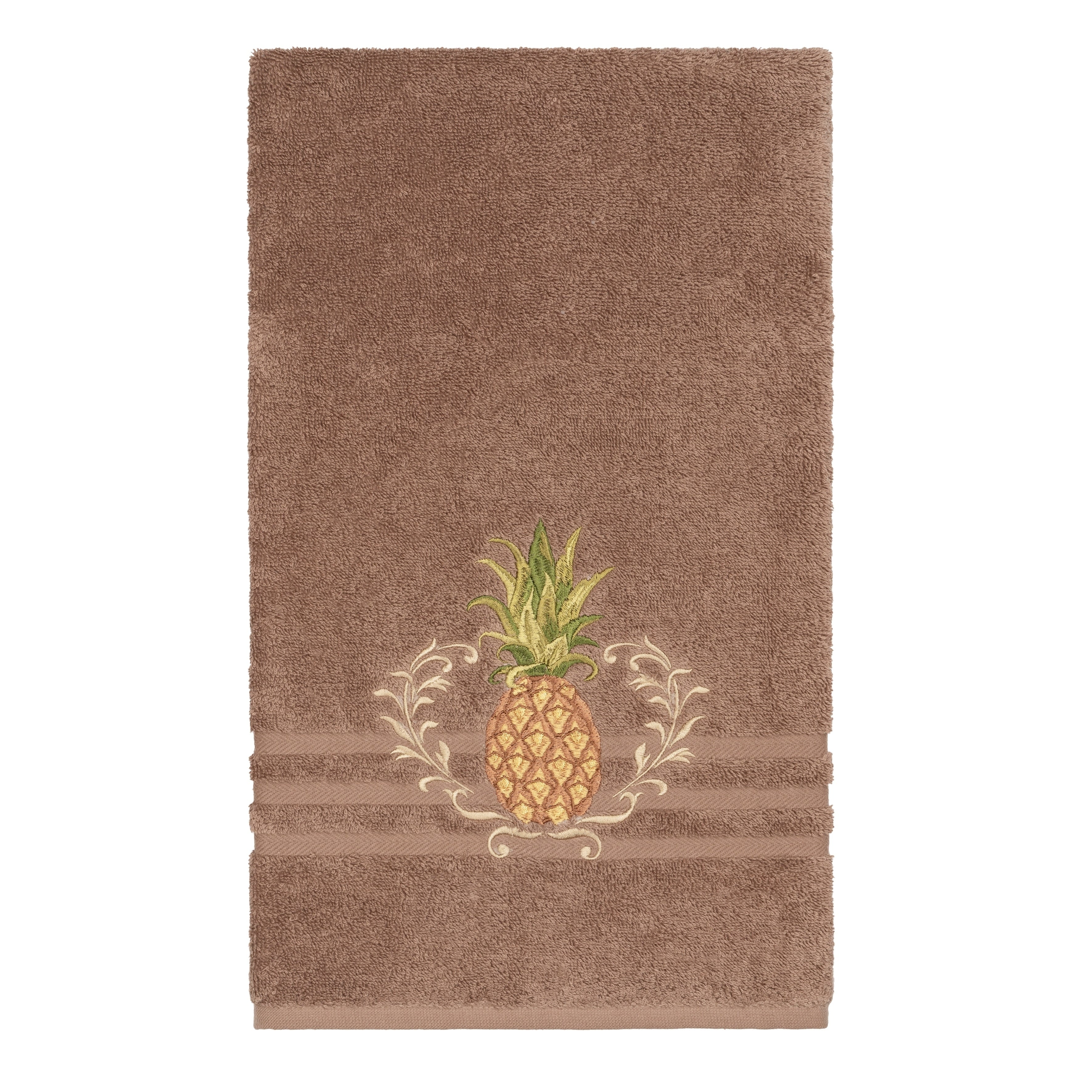 Authentic Hotel And Spa Turkish Cotton Pineapple Embroidered Latte Brown Bath Towel