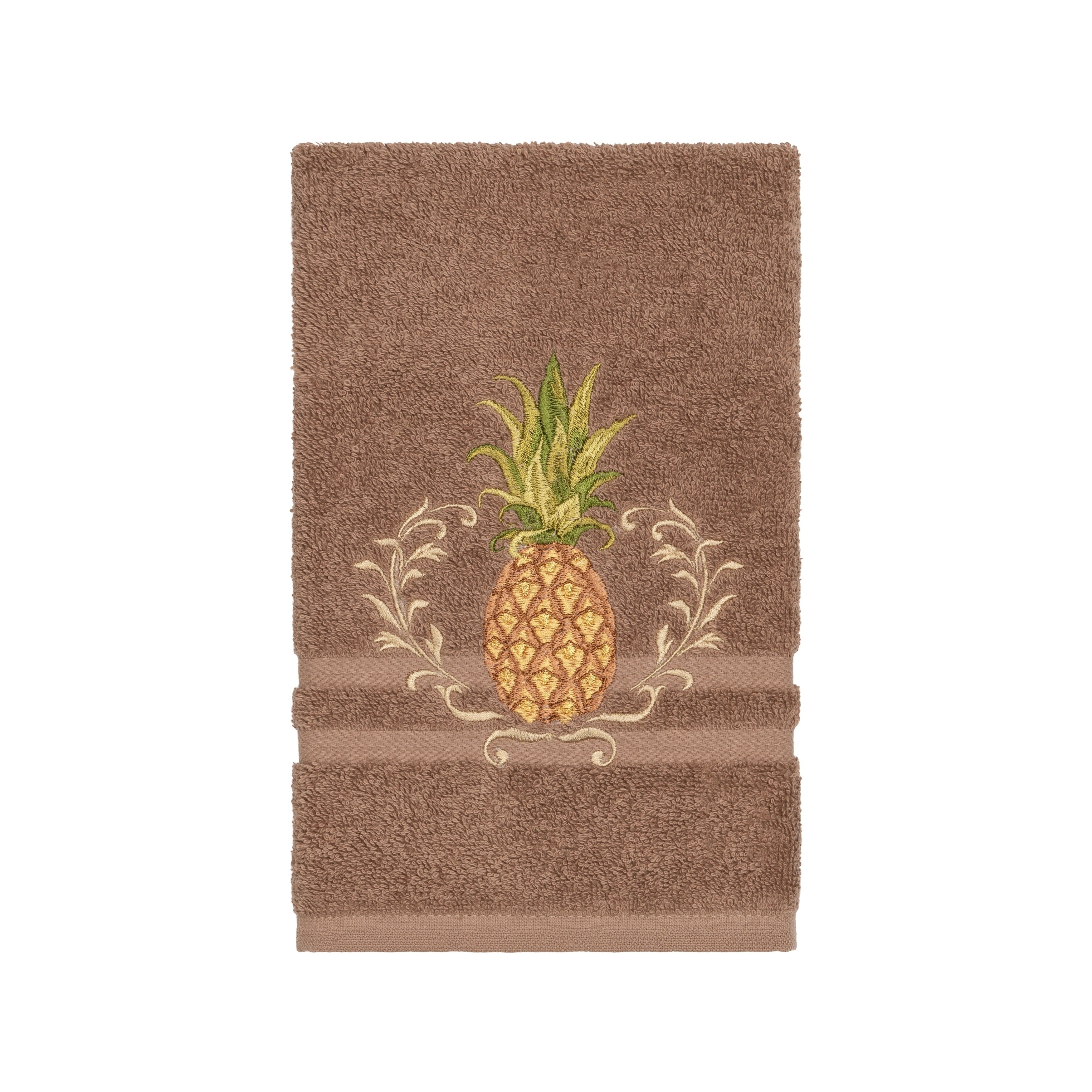 Authentic Hotel And Spa Turkish Cotton Pineapple Embroidered Latte Brown Hand Towel