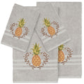 Authentic Hotel And Spa Turkish Cotton Pineapple Embroidered Light Grey 4 Piece Towel Set