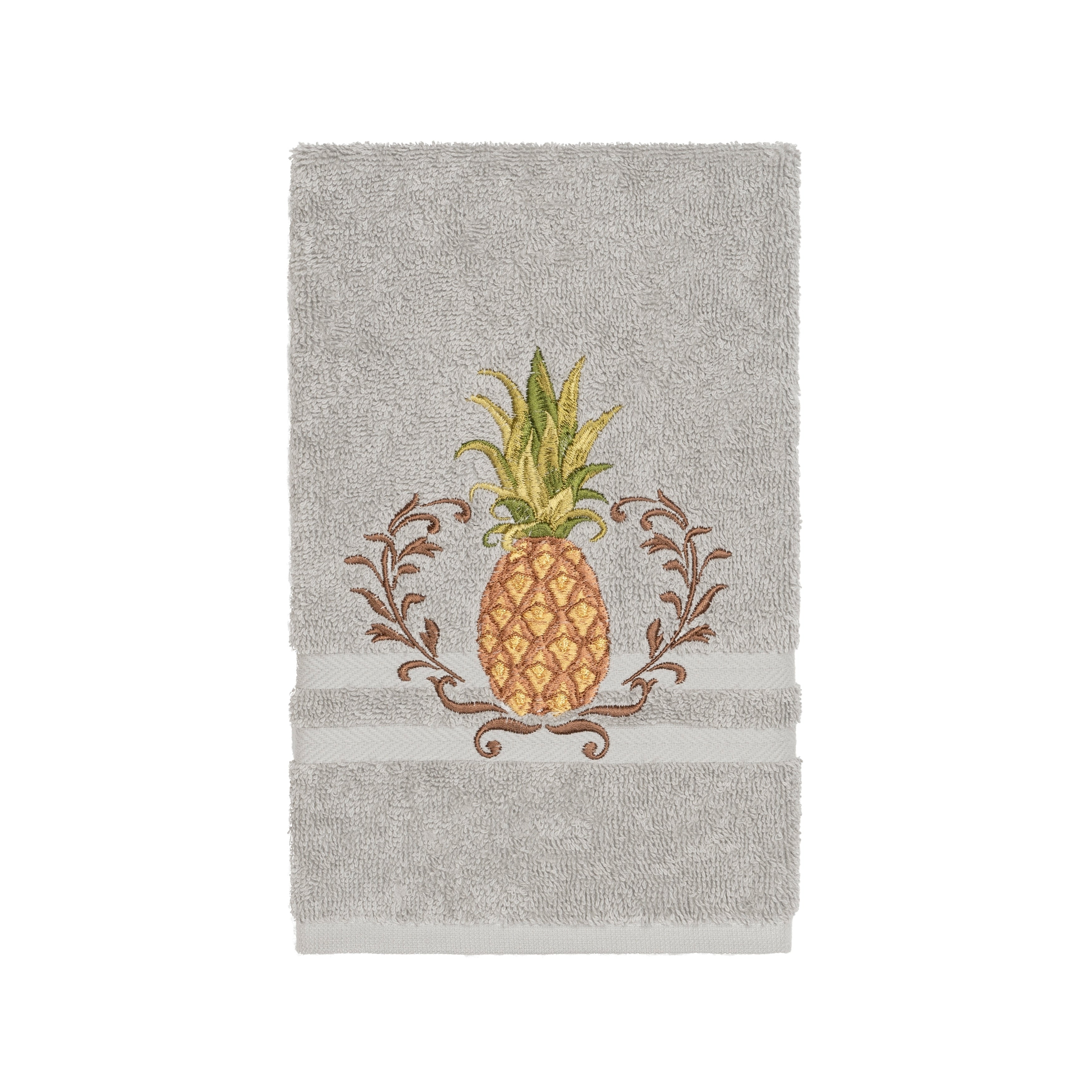 Authentic Hotel And Spa Turkish Cotton Pineapple Embroidered Light Grey Hand Towel