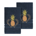 Authentic Hotel And Spa Turkish Cotton Pineapple Embroidered Midnight Blue 2 Piece Towel Hand Set