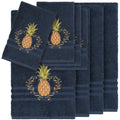 Authentic Hotel And Spa Turkish Cotton Pineapple Embroidered Midnight Blue 8 Piece Towel Set