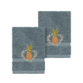 Authentic Hotel And Spa Turkish Cotton Pineapple Embroidered Teal Blue 2 Piece Washcloth Set