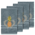 Authentic Hotel And Spa Turkish Cotton Pineapple Embroidered Teal Blue 4 Piece Hand Towel Set
