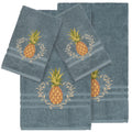 Authentic Hotel And Spa Turkish Cotton Pineapple Embroidered Teal Blue 4 Piece Towel Set