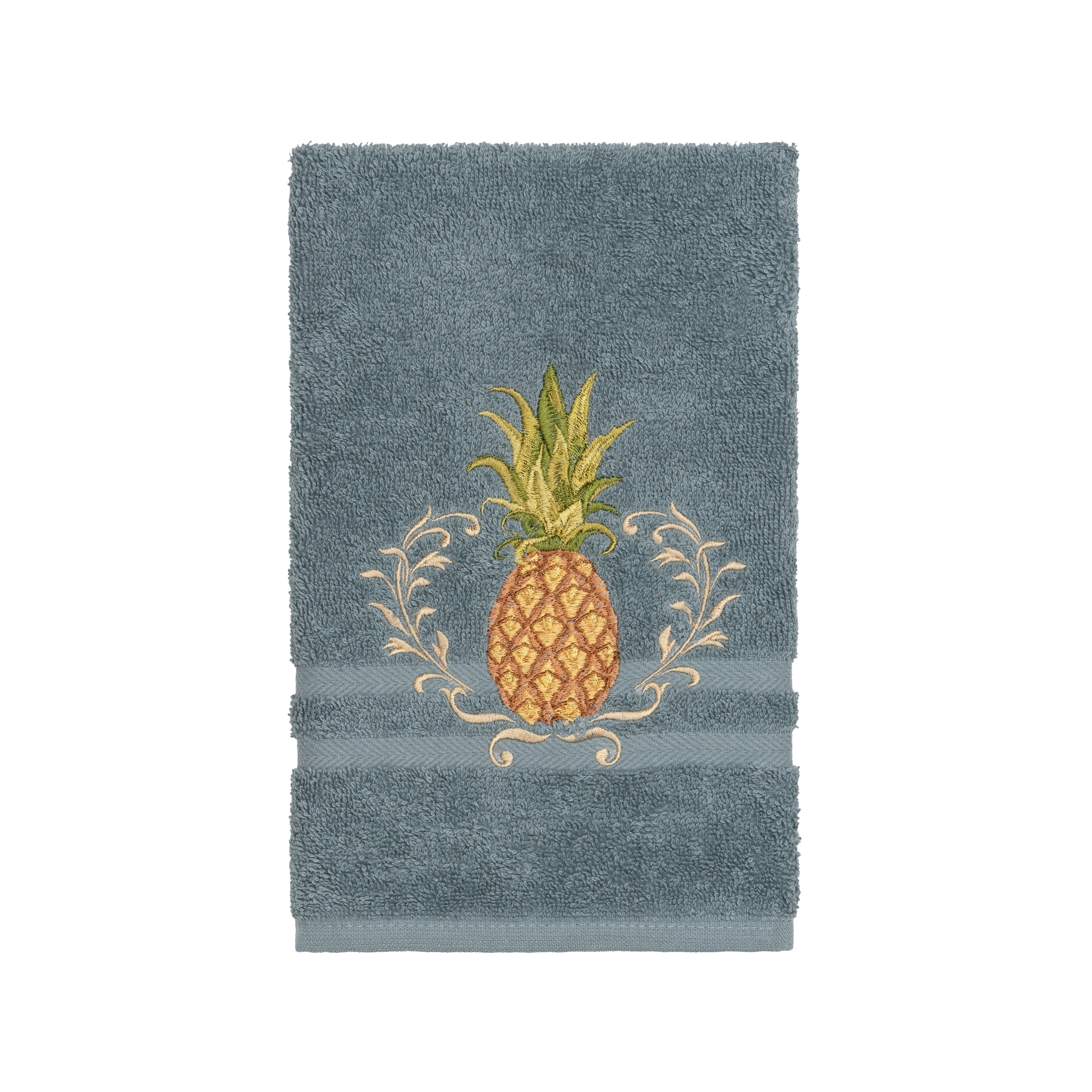 Authentic Hotel And Spa Turkish Cotton Pineapple Embroidered Teal Blue Hand Towel