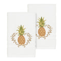 Authentic Hotel And Spa Turkish Cotton Pineapple Embroidered White 2 Piece Towel Hand Set