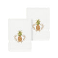 Authentic Hotel And Spa Turkish Cotton Pineapple Embroidered White 2 Piece Washcloth Set