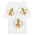 Authentic Hotel And Spa Turkish Cotton Pineapple Embroidered White 3 Piece Towel Set