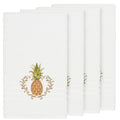 Authentic Hotel And Spa Turkish Cotton Pineapple Embroidered White 4 Piece Bath Towel Set