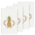 Authentic Hotel And Spa Turkish Cotton Pineapple Embroidered White 4 Piece Hand Towel Set