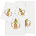 Authentic Hotel And Spa Turkish Cotton Pineapple Embroidered White 4 Piece Towel Set