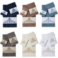 Authentic Hotel And Spa Turkish Cotton Scrollwork Embroidered 3 Piece Towel Set