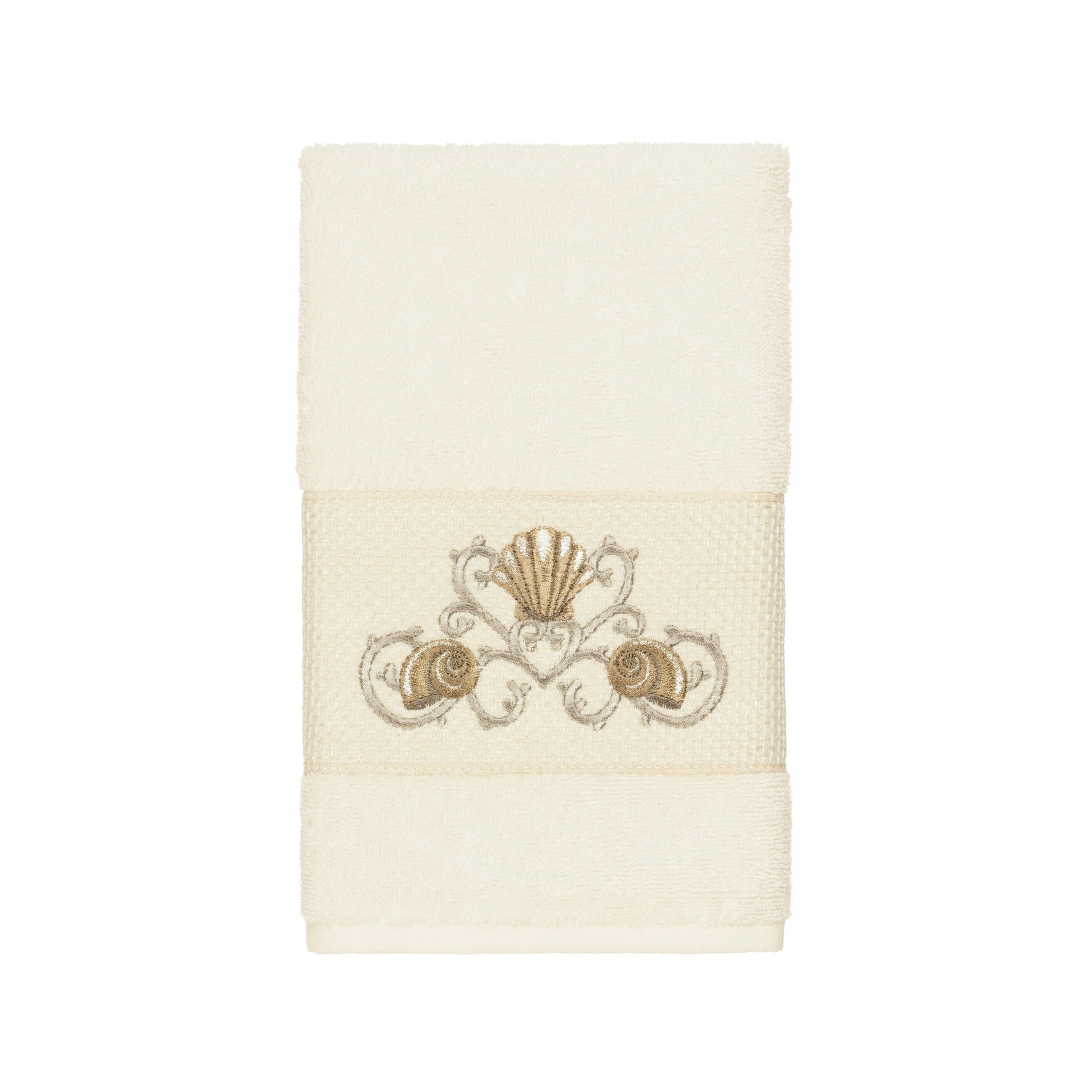 Authentic Hotel And Spa Turkish Cotton Shells Embroidered Cream Hand Towel