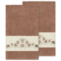 Authentic Hotel And Spa Turkish Cotton Shells Embroidered Latte Brown 2 Piece Bath Towel Set