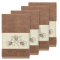 Authentic Hotel And Spa Turkish Cotton Shells Embroidered Latte Brown 4 Piece Hand Towel Set