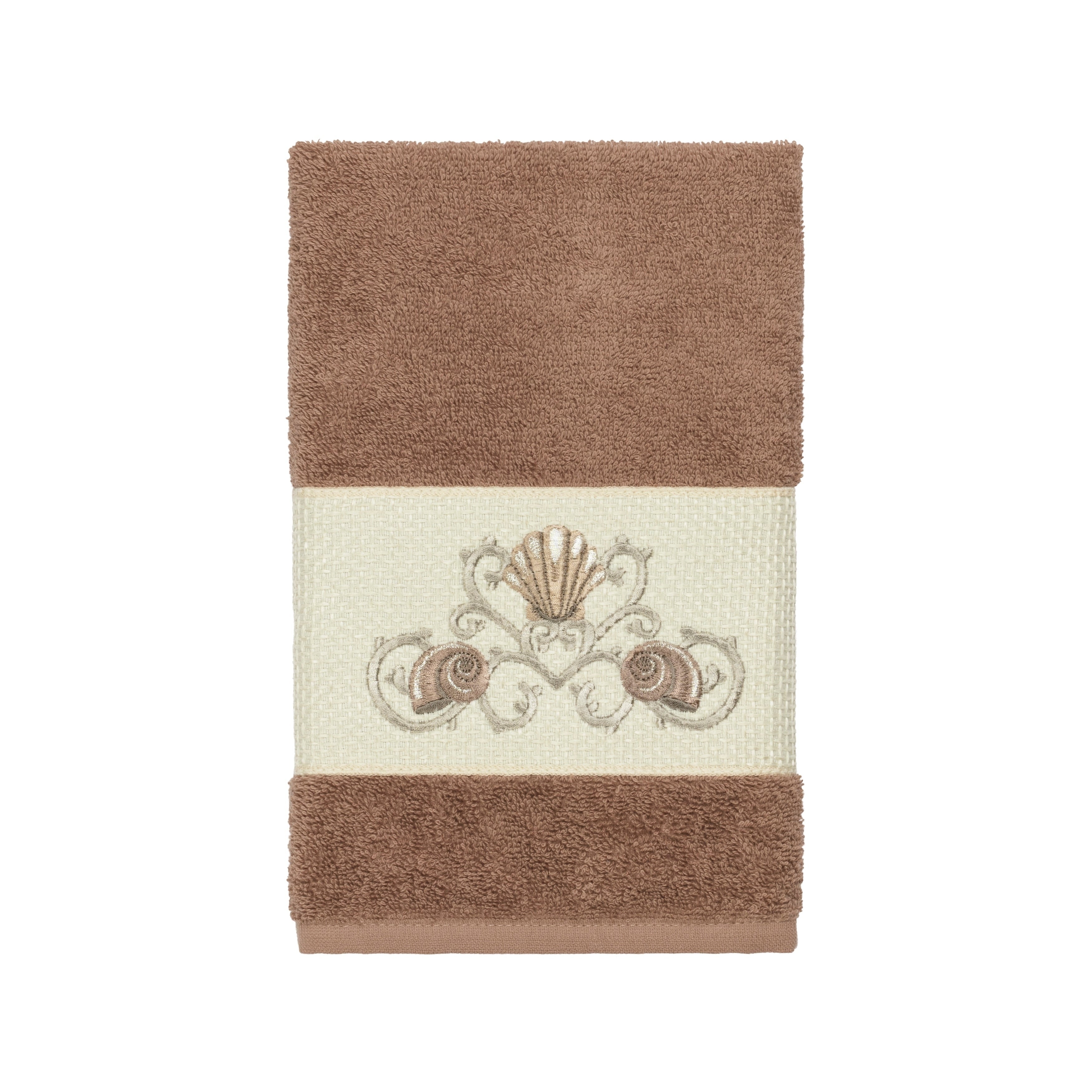 Authentic Hotel And Spa Turkish Cotton Shells Embroidered Latte Brown Hand Towel