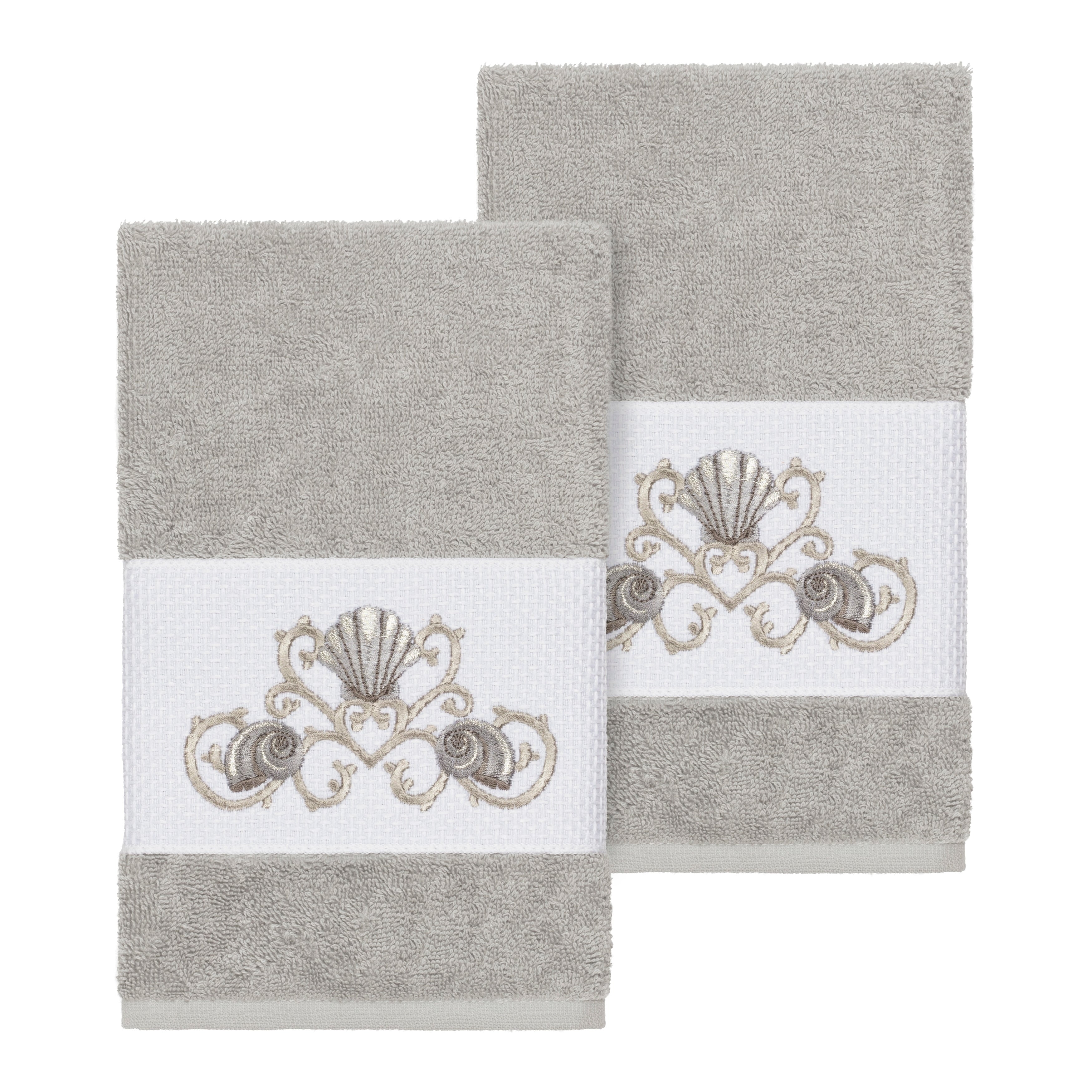Authentic Hotel And Spa Turkish Cotton Shells Embroidered Light Grey 2 Piece Towel Hand Set