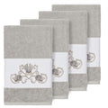 Authentic Hotel And Spa Turkish Cotton Shells Embroidered Light Grey 4 Piece Hand Towel Set