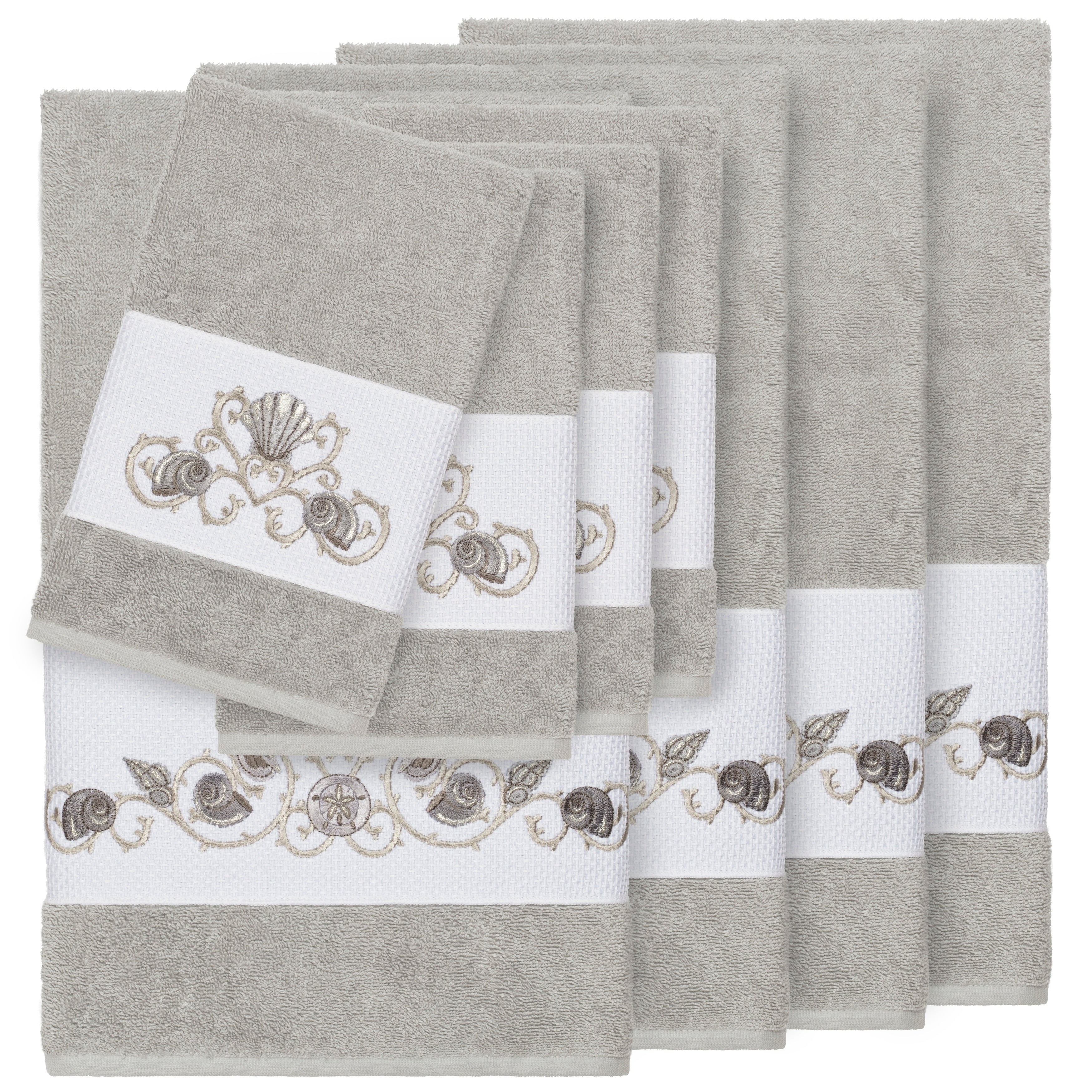 Authentic Hotel And Spa Turkish Cotton Shells Embroidered Light Grey 8 Piece Towel Set