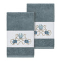 Authentic Hotel And Spa Turkish Cotton Shells Embroidered Teal Blue 2 Piece Towel Hand Set