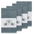 Authentic Hotel And Spa Turkish Cotton Shells Embroidered Teal Blue 4 Piece Hand Towel Set