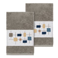 Authentic Hotel And Spa Turkish Cotton Squares Embroidered Dark Grey 2 Piece Towel Hand Set