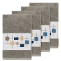 Authentic Hotel And Spa Turkish Cotton Squares Embroidered Dark Grey 4 Piece Hand Towel Set