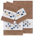 Authentic Hotel And Spa Turkish Cotton Squares Embroidered Latte Brown 4 Piece Towel Set