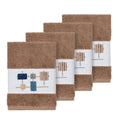 Authentic Hotel And Spa Turkish Cotton Squares Embroidered Latte Brown 4 Piece Washcloth Set