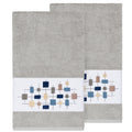 Authentic Hotel And Spa Turkish Cotton Squares Embroidered Light Grey 2 Piece Bath Towel Set