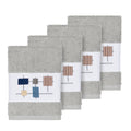 Authentic Hotel And Spa Turkish Cotton Squares Embroidered Light Grey 4 Piece Washcloth Set