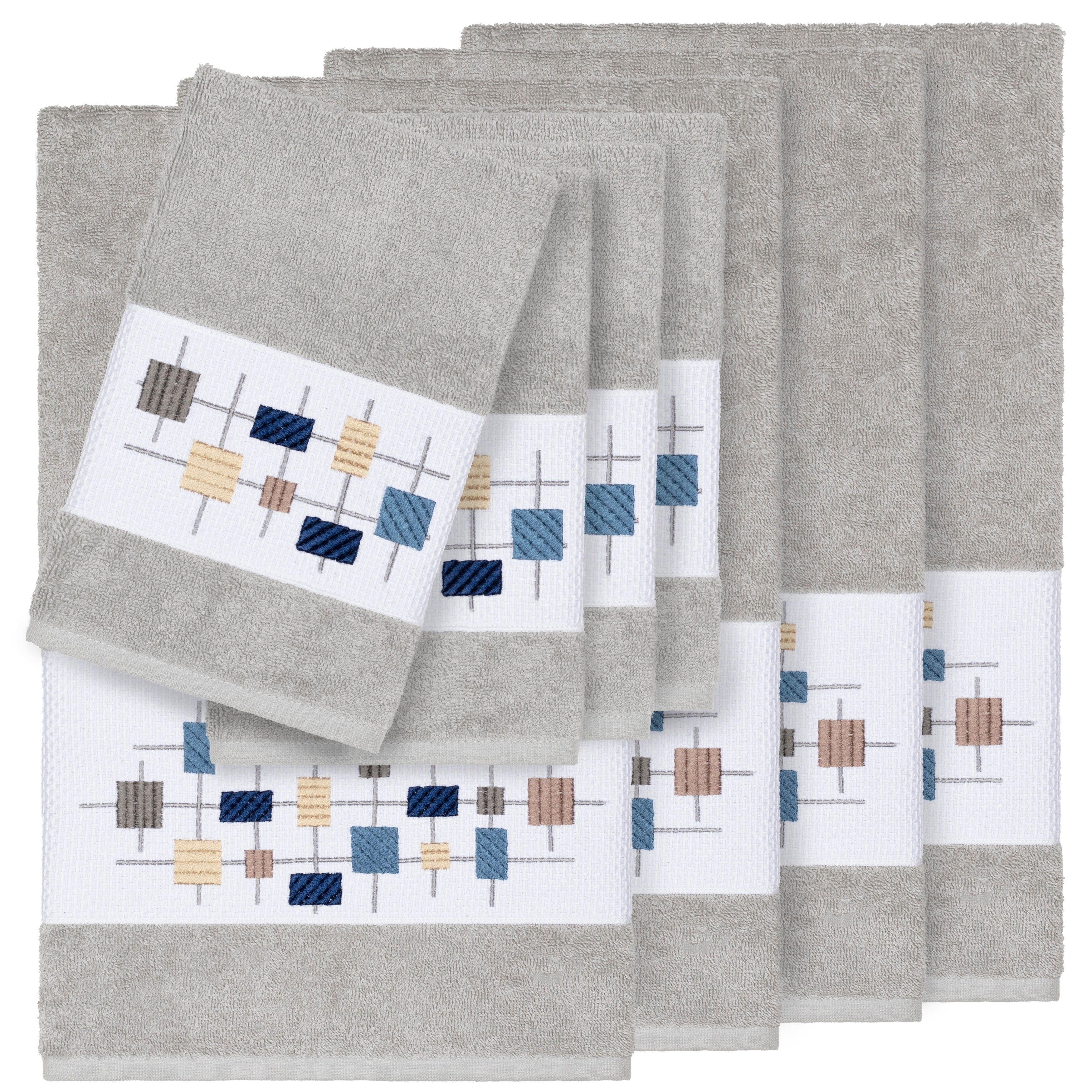 Authentic Hotel And Spa Turkish Cotton Squares Embroidered Light Grey 8 Piece Towel Set