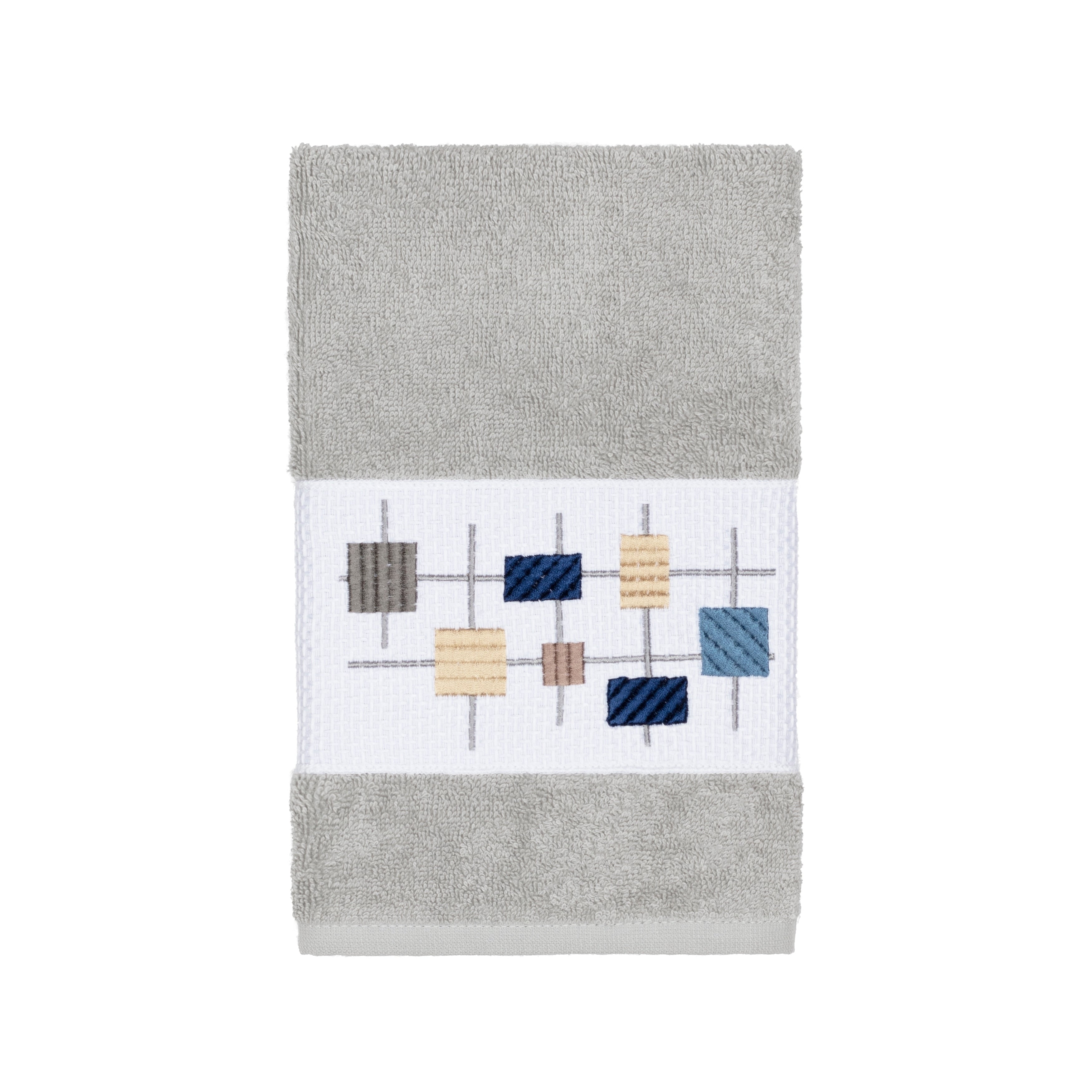 Authentic Hotel And Spa Turkish Cotton Squares Embroidered Light Grey Hand Towel