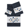 Authentic Hotel And Spa Turkish Cotton Squares Embroidered Midnight Blue 3 Piece Towel Set