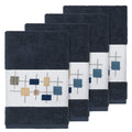 Authentic Hotel And Spa Turkish Cotton Squares Embroidered Midnight Blue 4 Piece Hand Towel Set