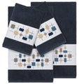 Authentic Hotel And Spa Turkish Cotton Squares Embroidered Midnight Blue 4 Piece Towel Set