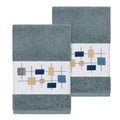 Authentic Hotel And Spa Turkish Cotton Squares Embroidered Teal Blue 2 Piece Towel Hand Set