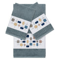 Authentic Hotel And Spa Turkish Cotton Squares Embroidered Teal Blue 3 Piece Towel Set