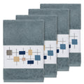 Authentic Hotel And Spa Turkish Cotton Squares Embroidered Teal Blue 4 Piece Hand Towel Set