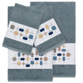 Authentic Hotel And Spa Turkish Cotton Squares Embroidered Teal Blue 4 Piece Towel Set