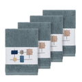 Authentic Hotel And Spa Turkish Cotton Squares Embroidered Teal Blue 4 Piece Washcloth Set